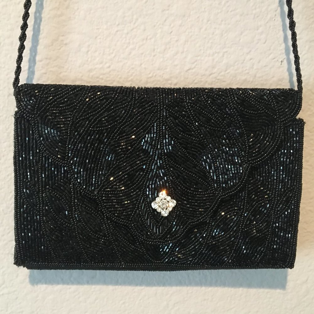 VINTAGE 1960s black beaded purse